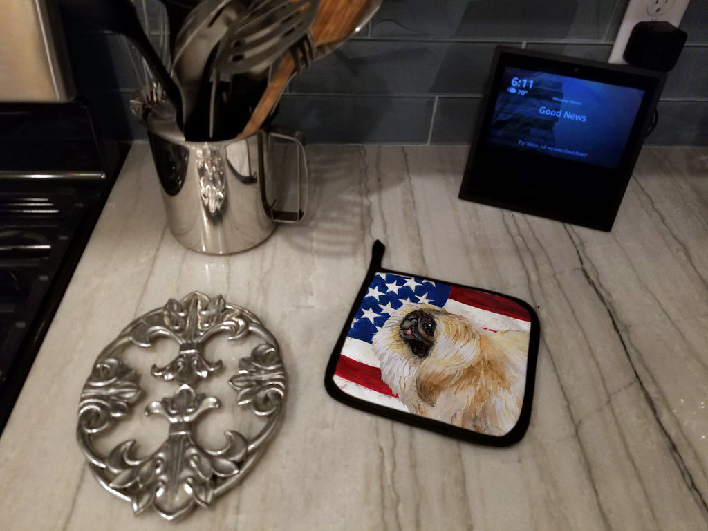 Pekingese Patriotic Pot Holder Set of 2 Heat Resistant Quilted Hot Pads 7.5 x 7.5 Inch, Insulated Kitchen Trivets for Cooking & Baking