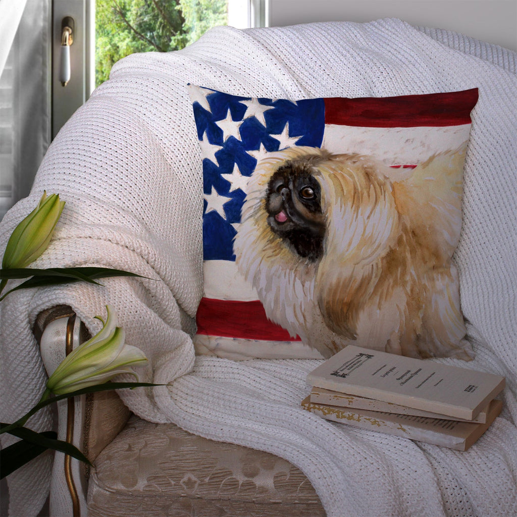 Pekingese Patriotic Decorative Throw Pillow 14x14 Indoor Outdoor Accent Cushion, Fabric Cover with Insert for Sofa, Bed, Porch & Living Room