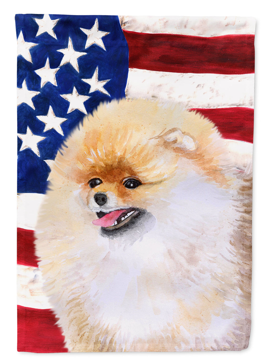 Pomeranian Patriotic House Flag 28x40 Porch Sleeve Pole Decorative Outside Yard Banner Artwork Wall Hanging, Polyester