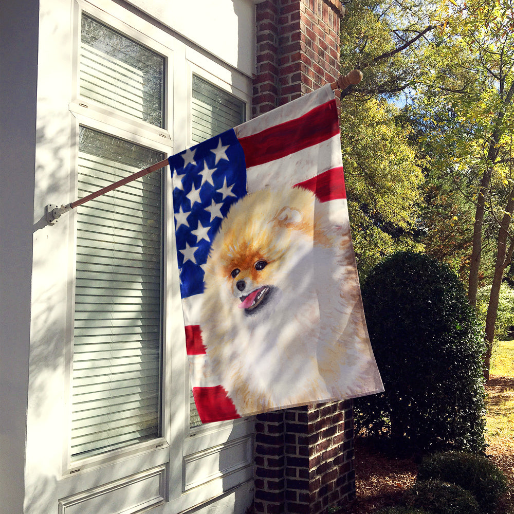 Pomeranian Patriotic House Flag 28x40 Porch Sleeve Pole Decorative Outside Yard Banner Artwork Wall Hanging, Polyester