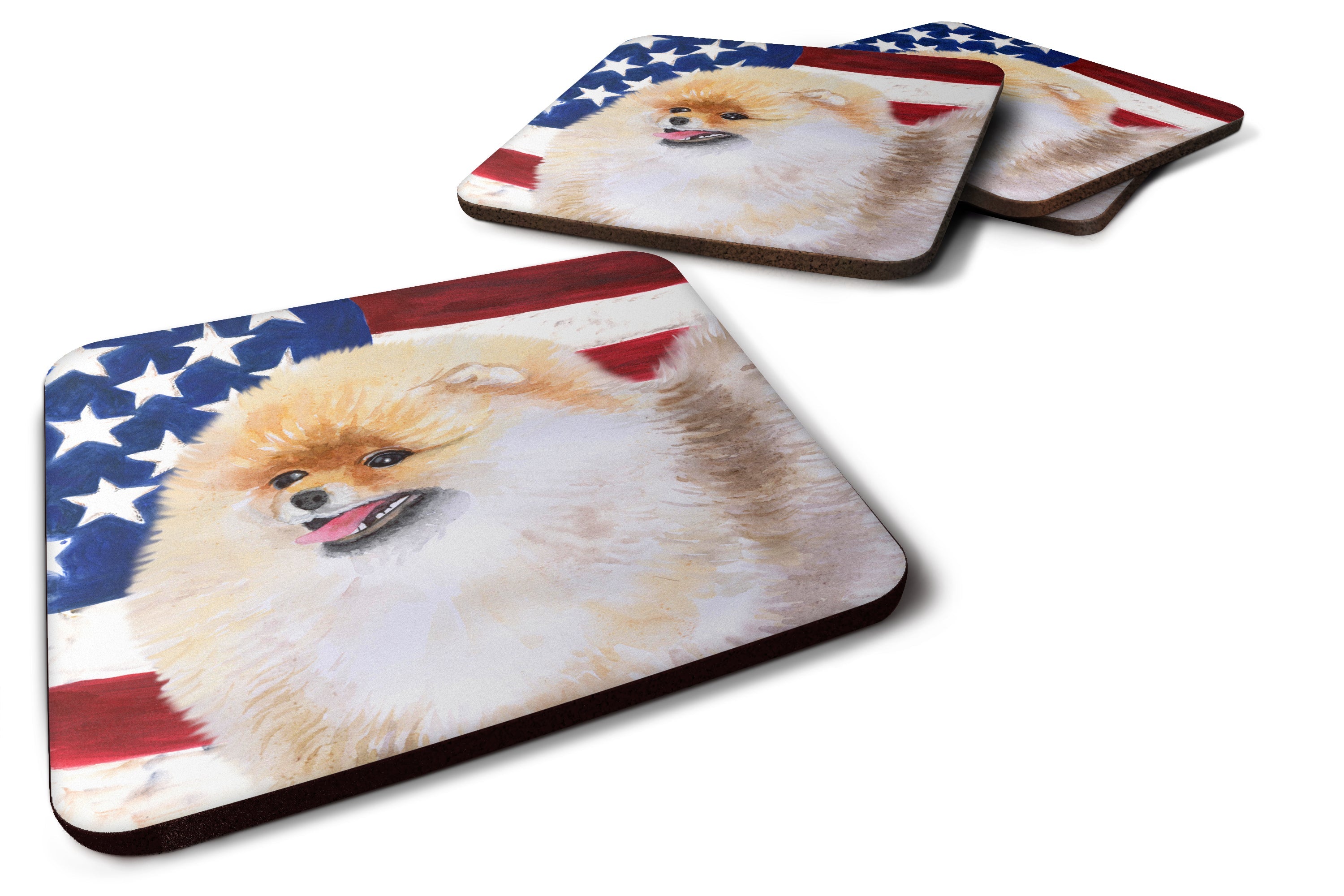 Pomeranian Patriotic Foam Coasters Set of 4 Cup Coasters for Indoor Outdoor, Tabletop Protection, Anti Slip, Mouse pad Material
