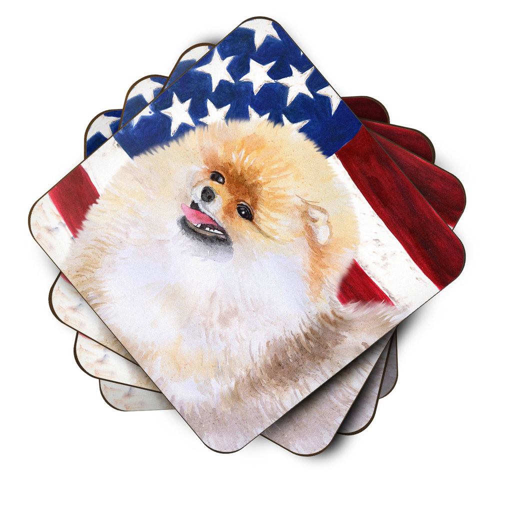 Pomeranian Patriotic Foam Coasters Set of 4 Cup Coasters for Indoor Outdoor, Tabletop Protection, Anti Slip, Mouse pad Material