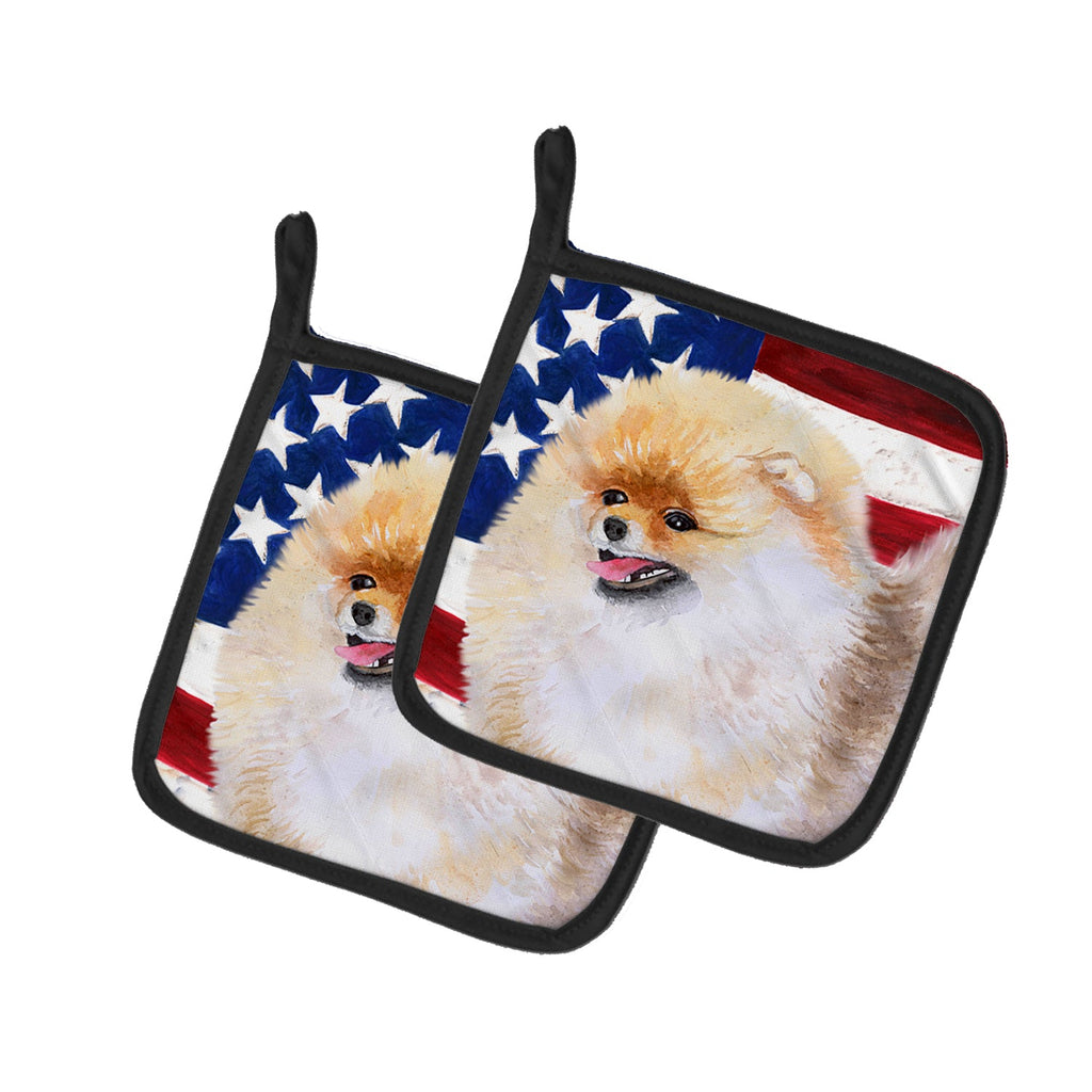 Pomeranian Patriotic Pot Holder Set of 2 Heat Resistant Quilted Hot Pads 7.5 x 7.5 Inch, Insulated Kitchen Trivets for Cooking & Baking