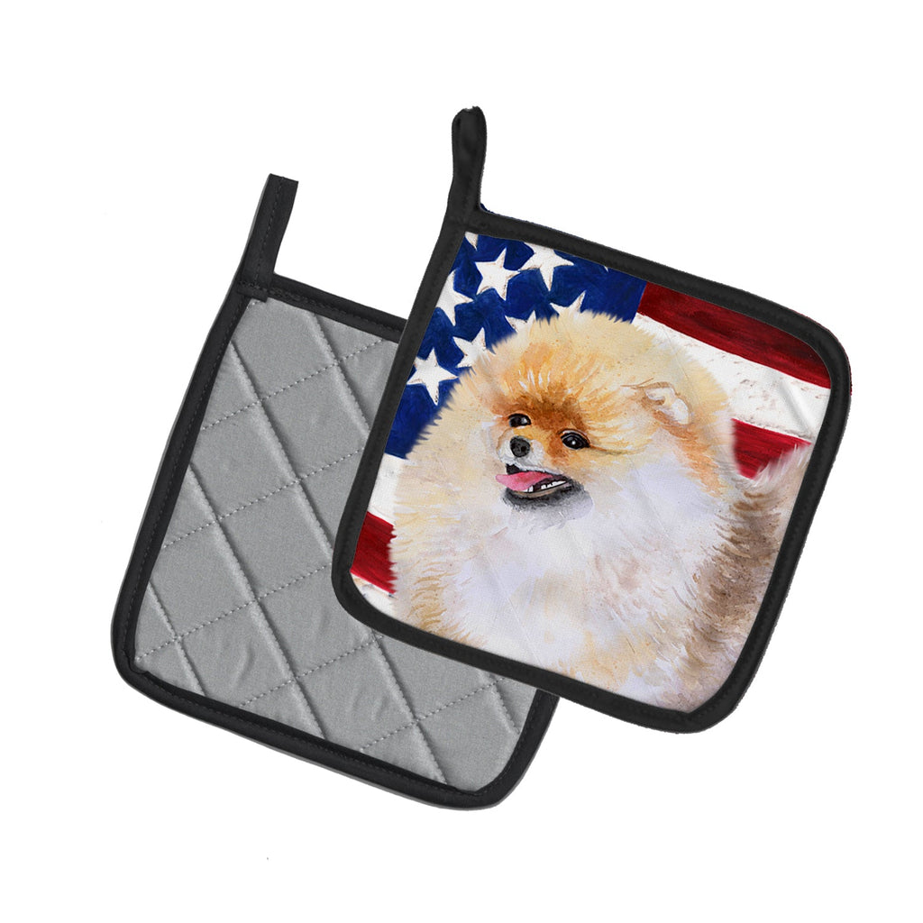 Pomeranian Patriotic Pot Holder Set of 2 Heat Resistant Quilted Hot Pads 7.5 x 7.5 Inch, Insulated Kitchen Trivets for Cooking & Baking
