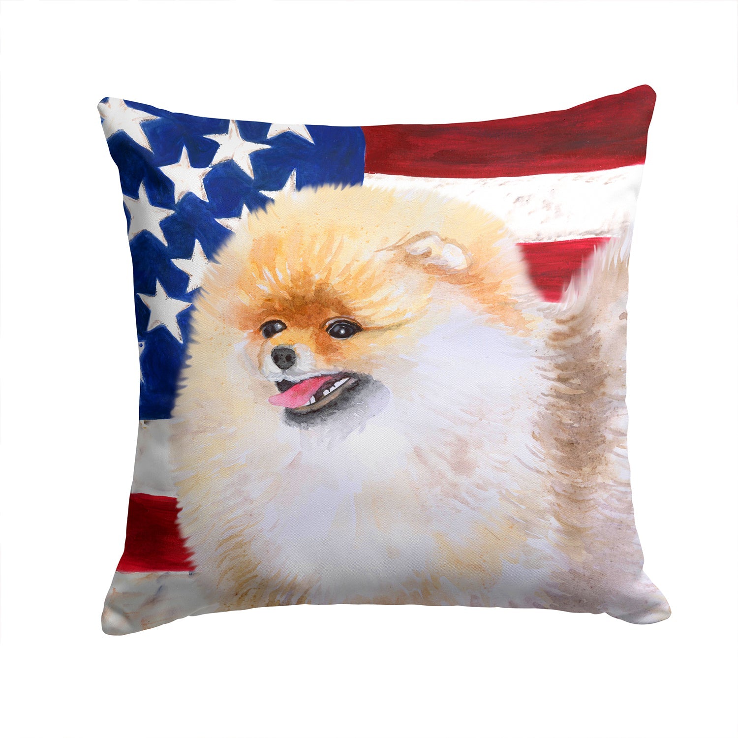 Pomeranian Patriotic Decorative Throw Pillow 14x14 Indoor Outdoor Accent Cushion, Fabric Cover with Insert for Sofa, Bed, Porch & Living Room
