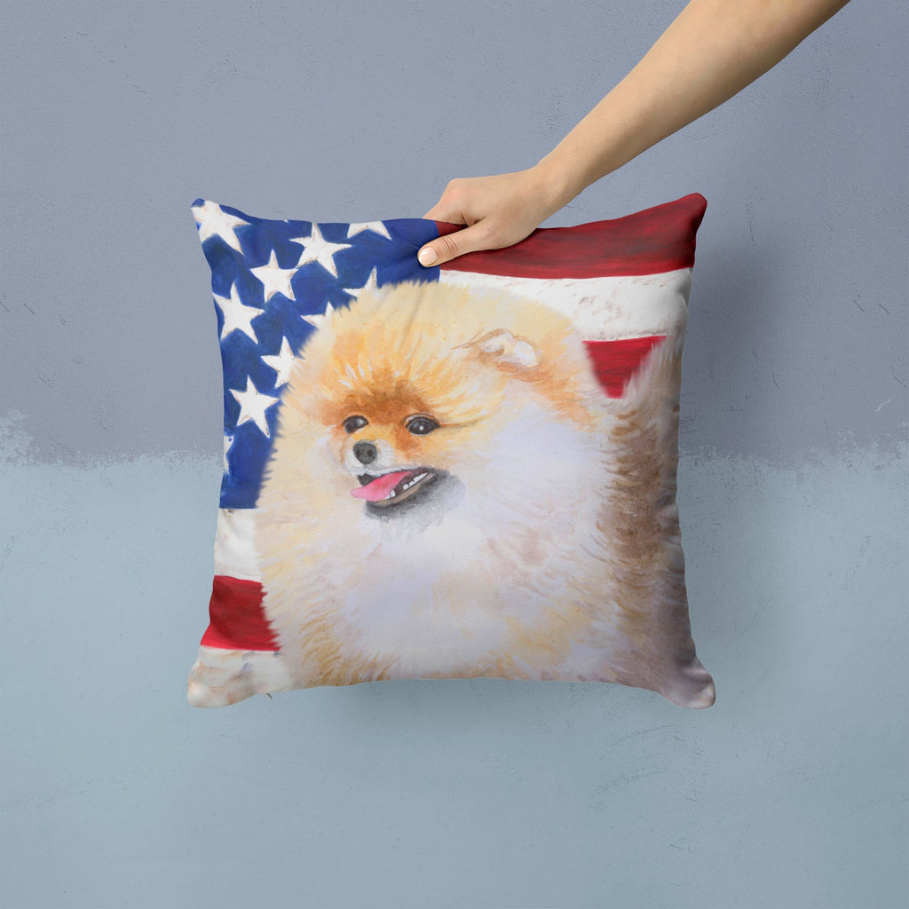 Pomeranian Patriotic Decorative Throw Pillow 14x14 Indoor Outdoor Accent Cushion, Fabric Cover with Insert for Sofa, Bed, Porch & Living Room