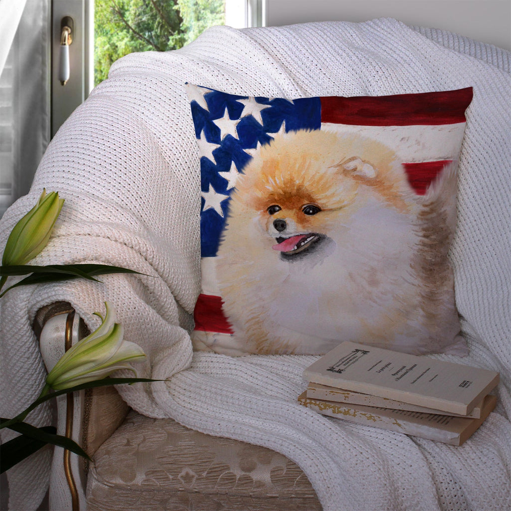 Pomeranian Patriotic Decorative Throw Pillow 14x14 Indoor Outdoor Accent Cushion, Fabric Cover with Insert for Sofa, Bed, Porch & Living Room