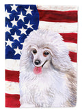 Medium White Poodle Patriotic House Flag 28x40 Porch Sleeve Pole Decorative Outside Yard Banner Artwork Wall Hanging, Polyester