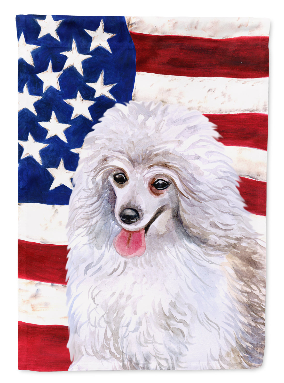Medium White Poodle Patriotic House Flag 28x40 Porch Sleeve Pole Decorative Outside Yard Banner Artwork Wall Hanging, Polyester