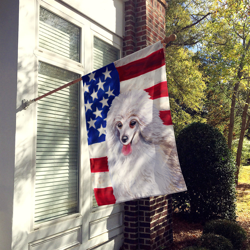 Medium White Poodle Patriotic House Flag 28x40 Porch Sleeve Pole Decorative Outside Yard Banner Artwork Wall Hanging, Polyester