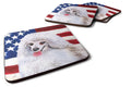 Medium White Poodle Patriotic Foam Coasters Set of 4 Cup Coasters for Indoor Outdoor, Tabletop Protection, Anti Slip, Mouse pad Material