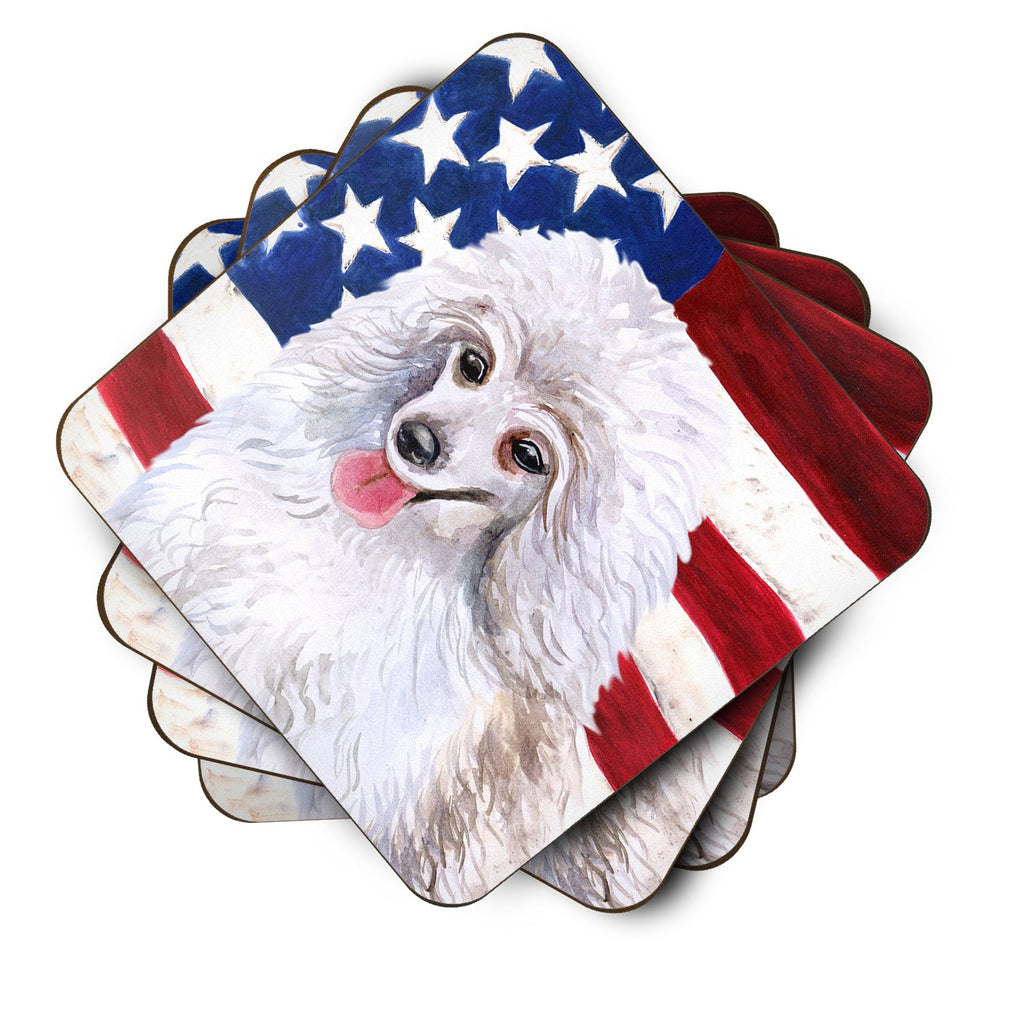 Medium White Poodle Patriotic Foam Coasters Set of 4 Cup Coasters for Indoor Outdoor, Tabletop Protection, Anti Slip, Mouse pad Material