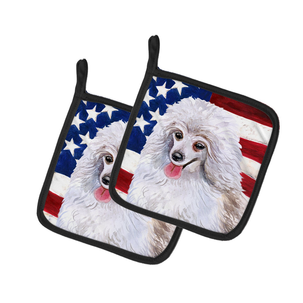 Medium White Poodle Patriotic Pot Holder Set of 2 Heat Resistant Quilted Hot Pads 7.5 x 7.5 Inch, Insulated Kitchen Trivets for Cooking & Baking