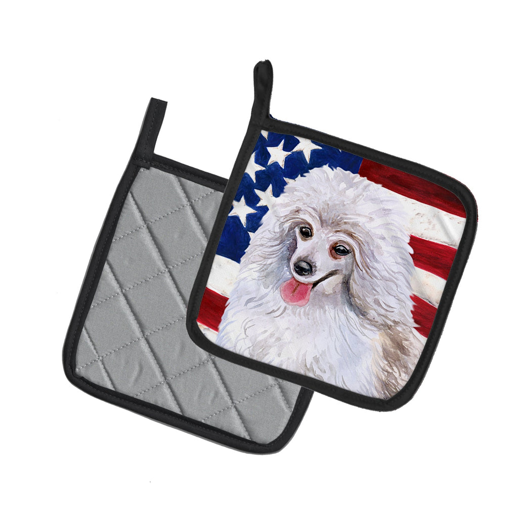 Medium White Poodle Patriotic Pot Holder Set of 2 Heat Resistant Quilted Hot Pads 7.5 x 7.5 Inch, Insulated Kitchen Trivets for Cooking & Baking