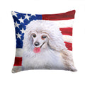 Medium White Poodle Patriotic Decorative Throw Pillow 14x14 Indoor Outdoor Accent Cushion, Fabric Cover with Insert for Sofa, Bed, Porch & Living Room