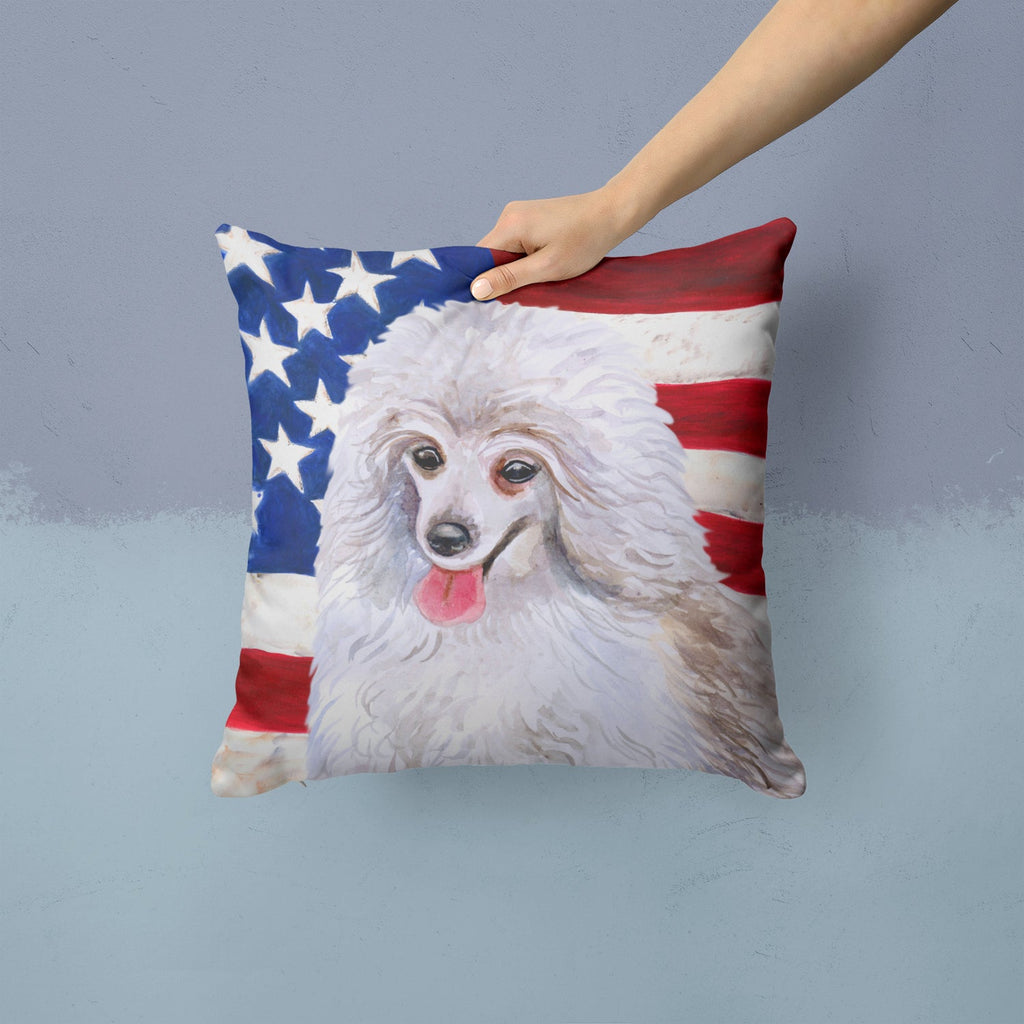 Medium White Poodle Patriotic Decorative Throw Pillow 14x14 Indoor Outdoor Accent Cushion, Fabric Cover with Insert for Sofa, Bed, Porch & Living Room