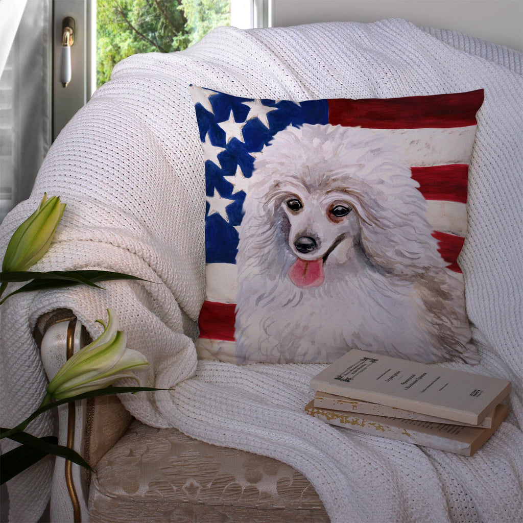 Medium White Poodle Patriotic Decorative Throw Pillow 14x14 Indoor Outdoor Accent Cushion, Fabric Cover with Insert for Sofa, Bed, Porch & Living Room