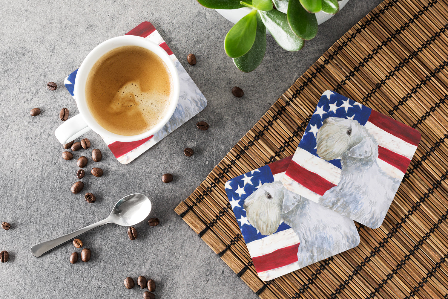 Sealyham Terrier Patriotic Foam Coasters Set of 4 Cup Coasters for Indoor Outdoor, Tabletop Protection, Anti Slip, Mouse pad Material