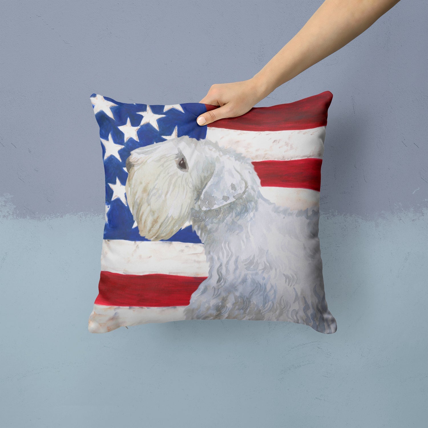 Sealyham Terrier Patriotic Decorative Throw Pillow 14x14 Indoor Outdoor Accent Cushion, Fabric Cover with Insert for Sofa, Bed, Porch & Living Room