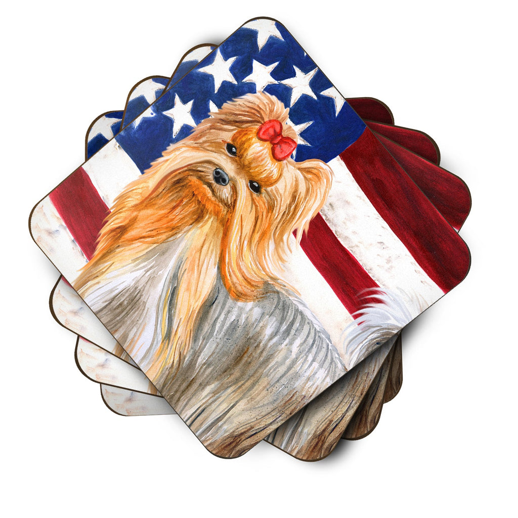 Yorkshire Terrier Patriotic Foam Coasters Set of 4 Cup Coasters for Indoor Outdoor, Tabletop Protection, Anti Slip, Mouse pad Material