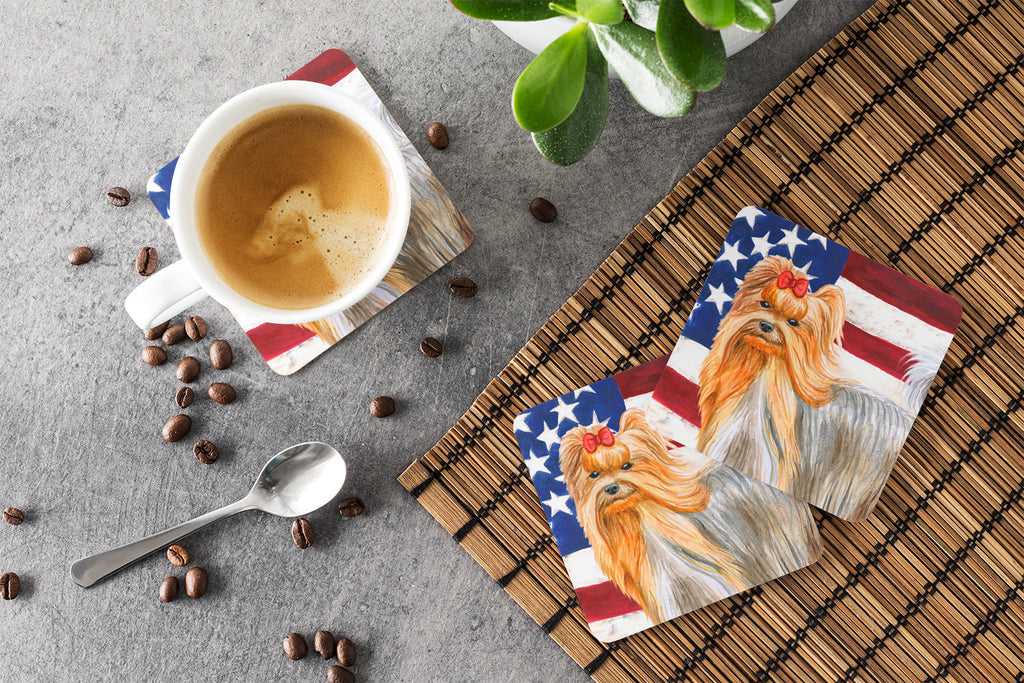 Yorkshire Terrier Patriotic Foam Coasters Set of 4 Cup Coasters for Indoor Outdoor, Tabletop Protection, Anti Slip, Mouse pad Material