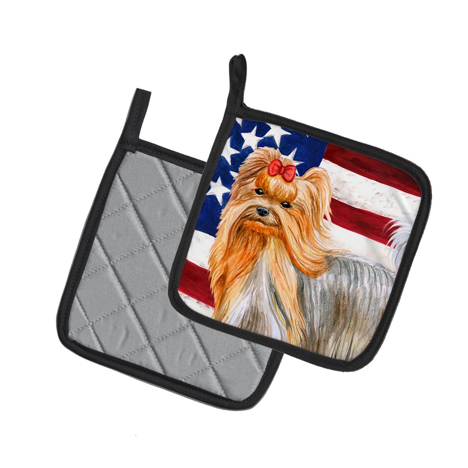 Yorkshire Terrier Patriotic Pot Holder Set of 2 Heat Resistant Quilted Hot Pads 7.5 x 7.5 Inch, Insulated Kitchen Trivets for Cooking & Baking