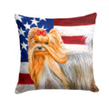 Yorkshire Terrier Patriotic Decorative Throw Pillow 14x14 Indoor Outdoor Accent Cushion, Fabric Cover with Insert for Sofa, Bed, Porch & Living Room