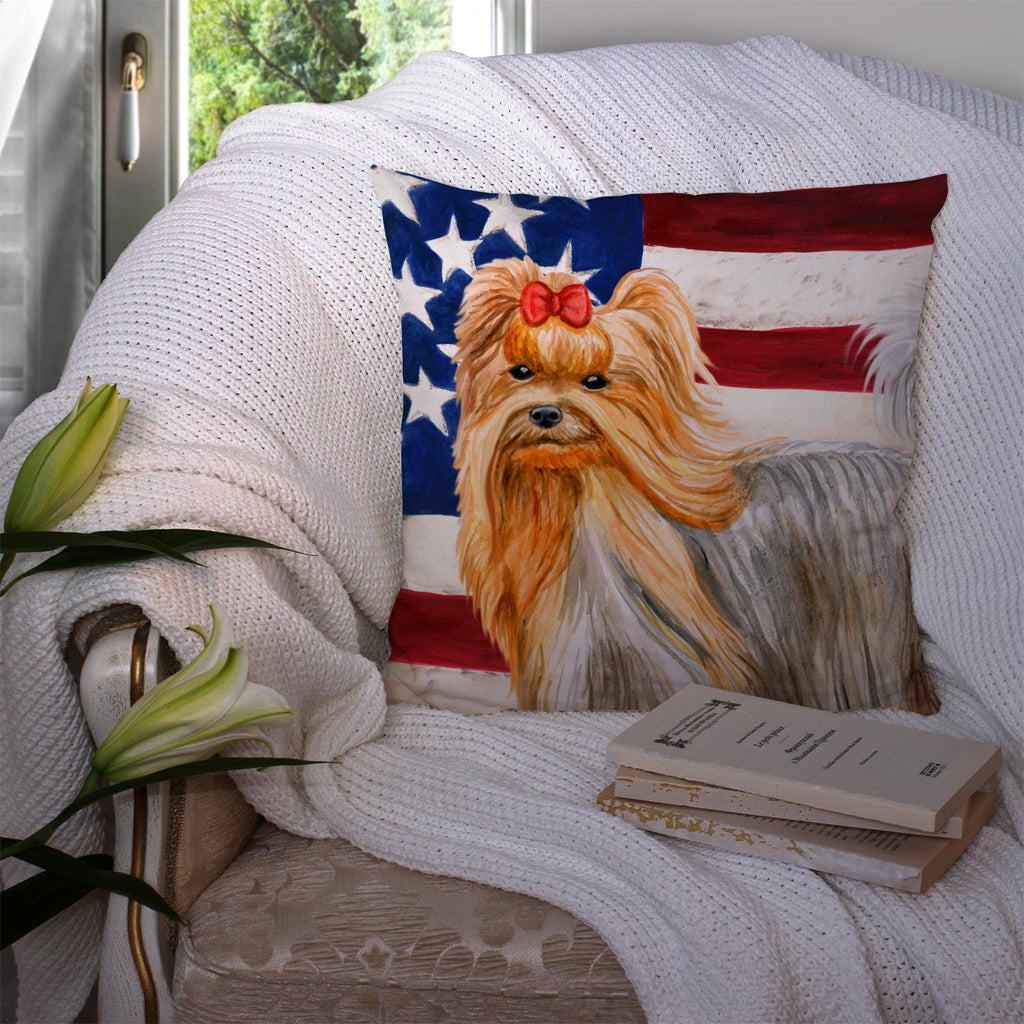 Yorkshire Terrier Patriotic Decorative Throw Pillow 14x14 Indoor Outdoor Accent Cushion, Fabric Cover with Insert for Sofa, Bed, Porch & Living Room
