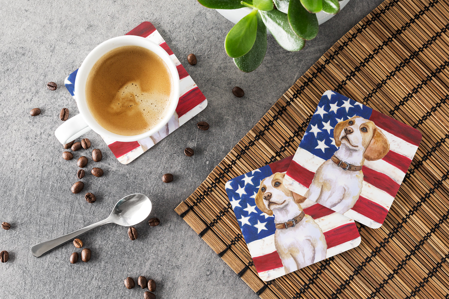 Beagle Patriotic Foam Coasters Set of 4 Cup Coasters for Indoor Outdoor, Tabletop Protection, Anti Slip, Mouse pad Material