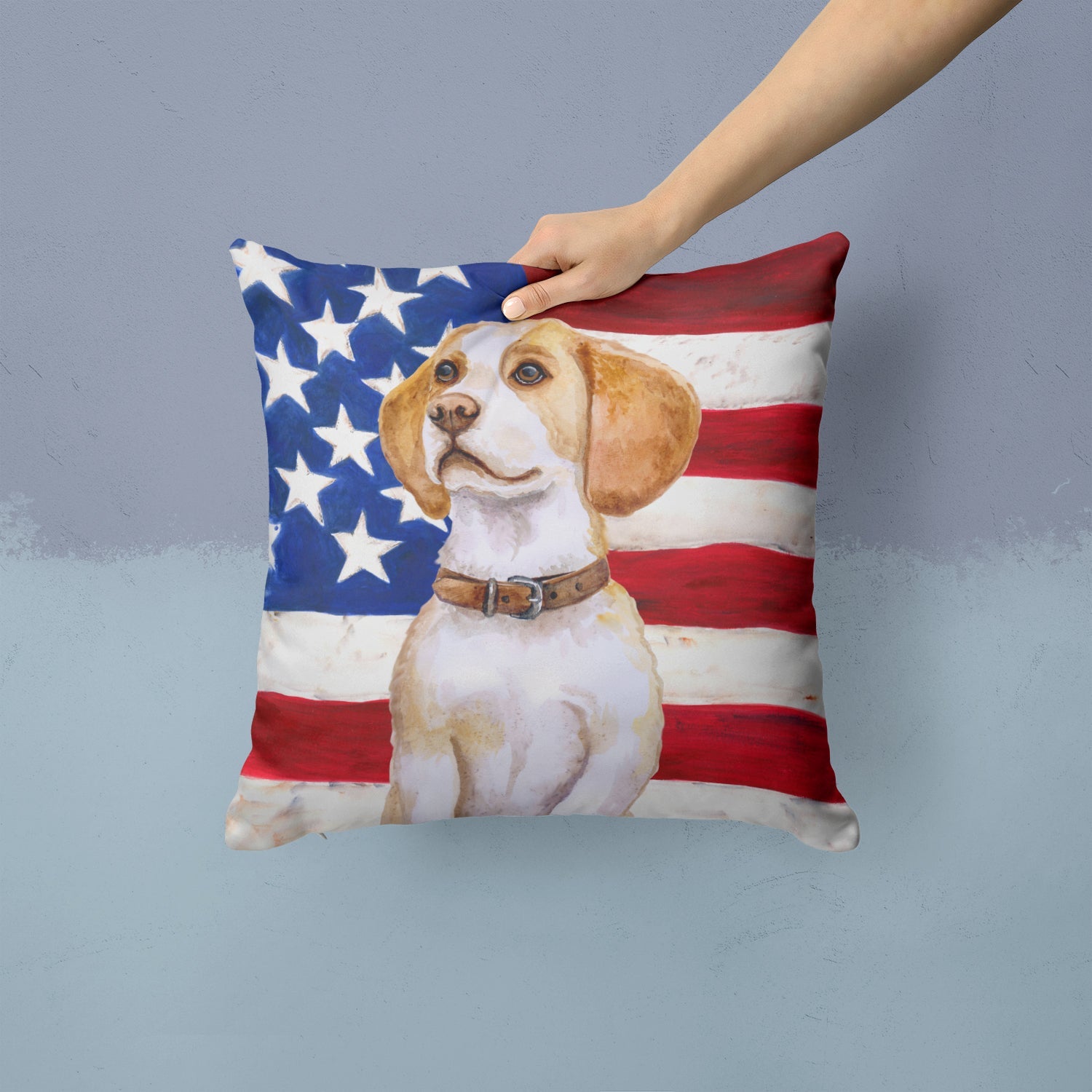 Beagle Patriotic Decorative Throw Pillow 14x14 Indoor Outdoor Accent Cushion, Fabric Cover with Insert for Sofa, Bed, Porch & Living Room