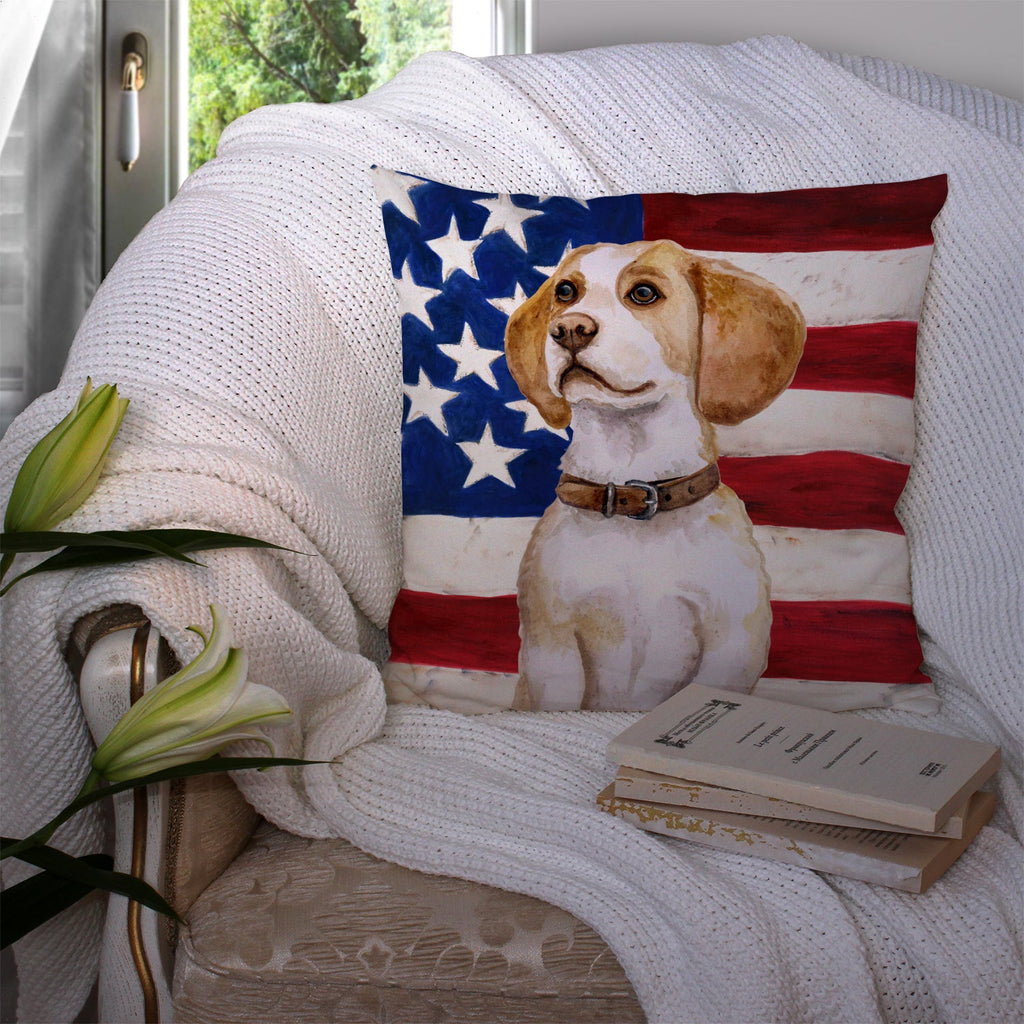 Beagle Patriotic Decorative Throw Pillow 14x14 Indoor Outdoor Accent Cushion, Fabric Cover with Insert for Sofa, Bed, Porch & Living Room