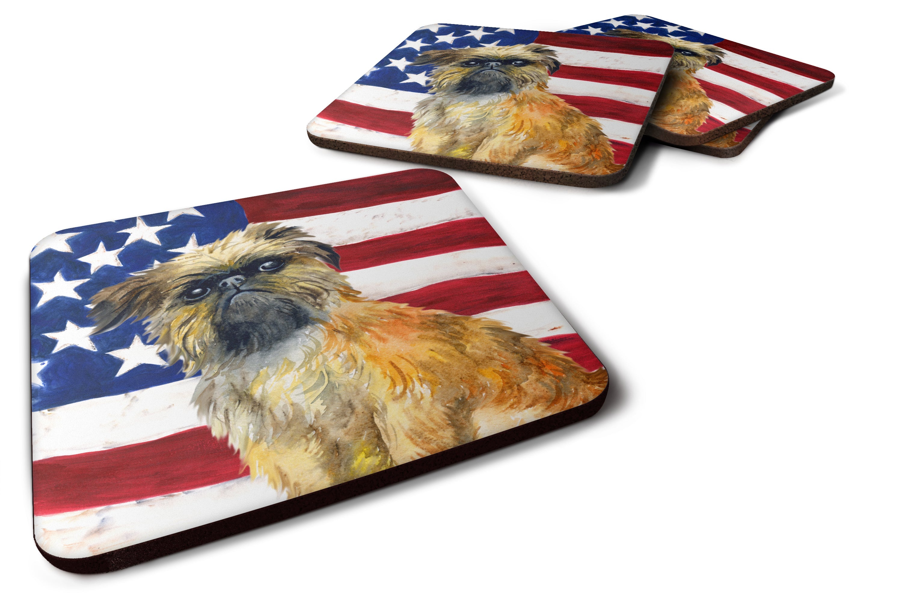 Brussels Griffon Patriotic Foam Coasters Set of 4 Cup Coasters for Indoor Outdoor, Tabletop Protection, Anti Slip, Mouse pad Material