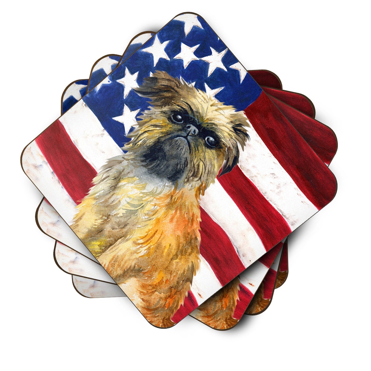 Brussels Griffon Patriotic Foam Coasters Set of 4 Cup Coasters for Indoor Outdoor, Tabletop Protection, Anti Slip, Mouse pad Material