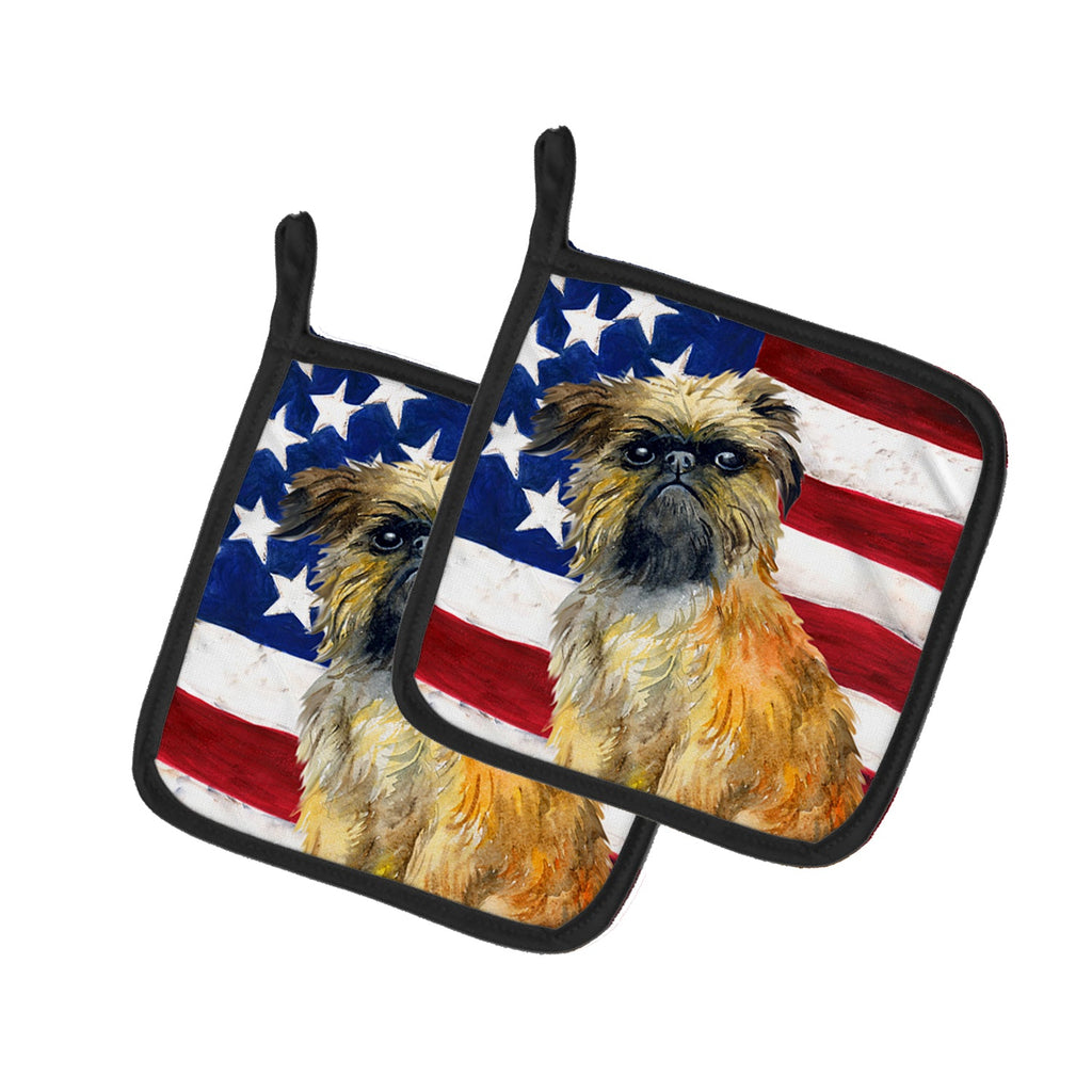 Brussels Griffon Patriotic Pot Holder Set of 2 Heat Resistant Quilted Hot Pads 7.5 x 7.5 Inch, Insulated Kitchen Trivets for Cooking & Baking