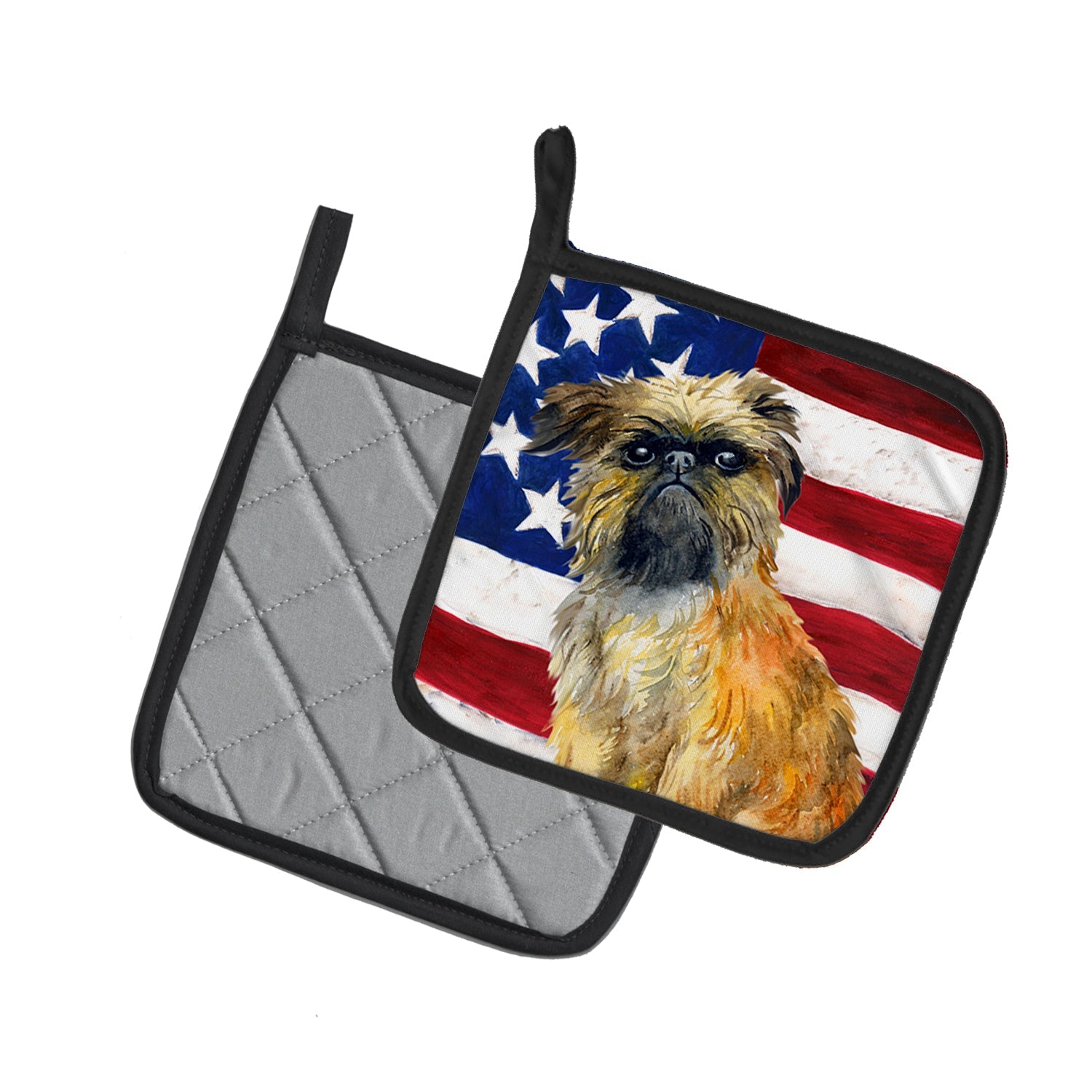 Brussels Griffon Patriotic Pot Holder Set of 2 Heat Resistant Quilted Hot Pads 7.5 x 7.5 Inch, Insulated Kitchen Trivets for Cooking & Baking