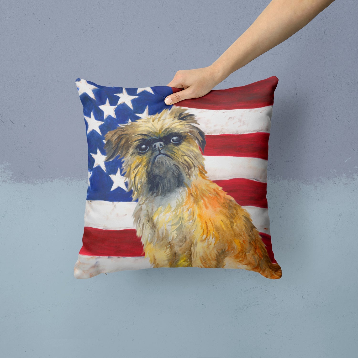Brussels Griffon Patriotic Decorative Throw Pillow 14x14 Indoor Outdoor Accent Cushion, Fabric Cover with Insert for Sofa, Bed, Porch & Living Room