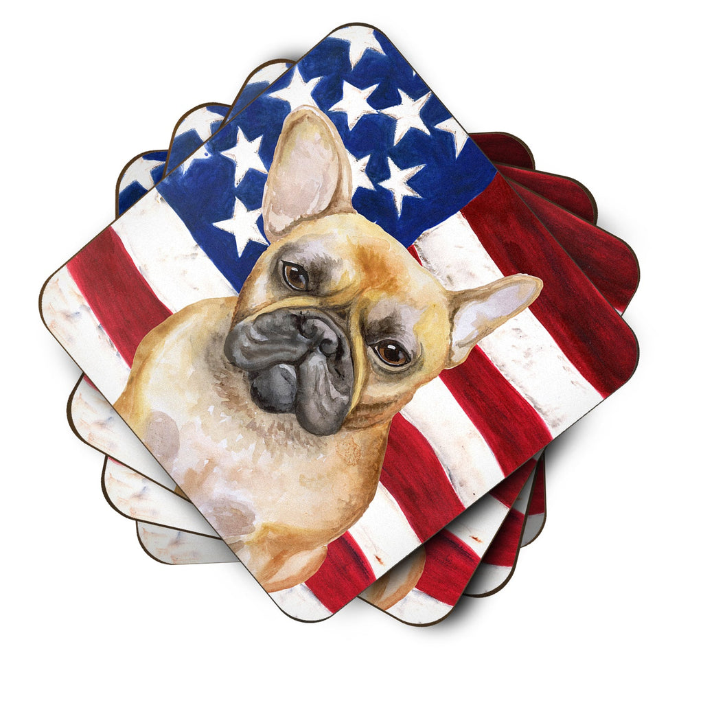 French Bulldog Patriotic Foam Coasters Set of 4 Cup Coasters for Indoor Outdoor, Tabletop Protection, Anti Slip, Mouse pad Material