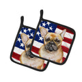 French Bulldog Patriotic Pot Holder Set of 2 Heat Resistant Quilted Hot Pads 7.5 x 7.5 Inch, Insulated Kitchen Trivets for Cooking & Baking