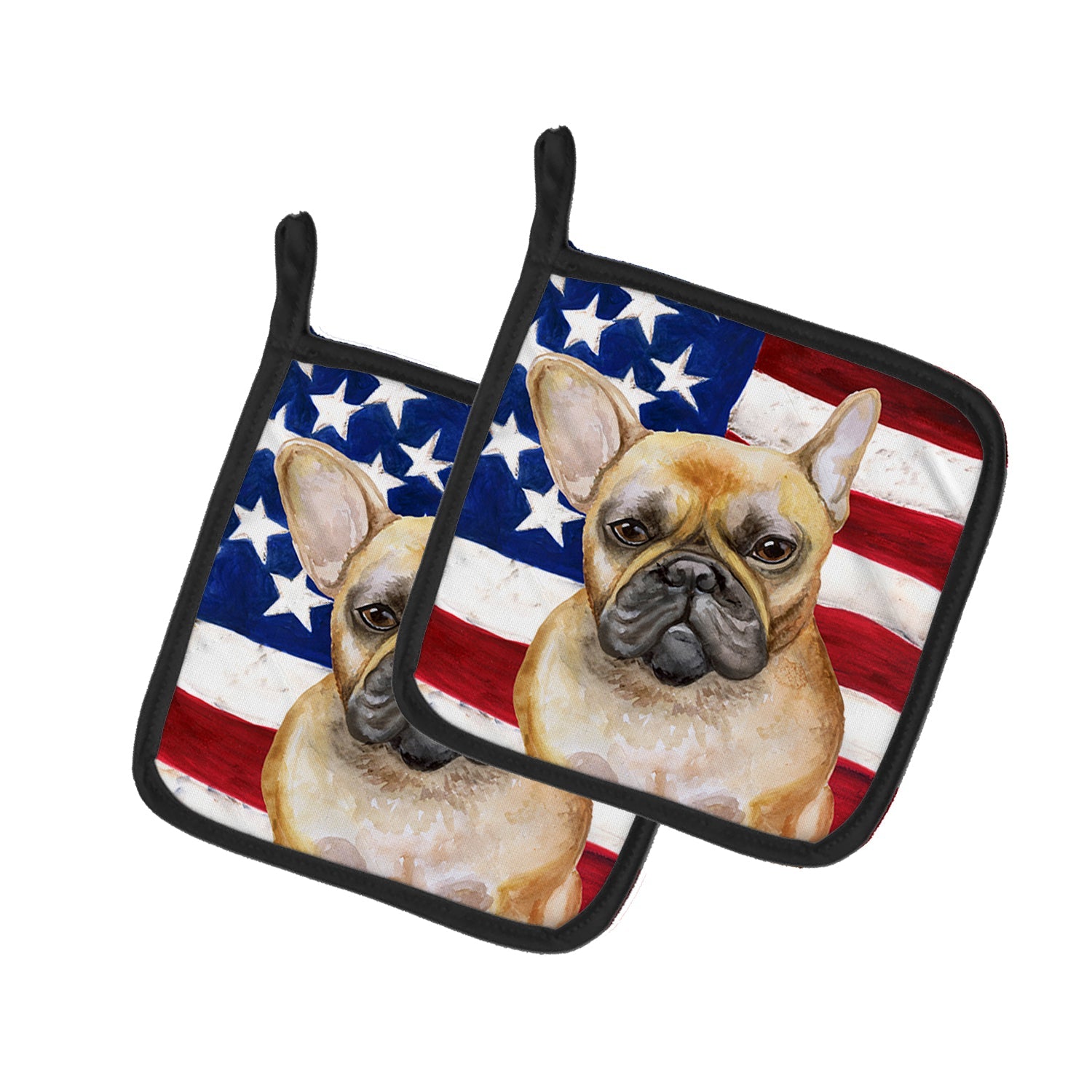 French Bulldog Patriotic Pot Holder Set of 2 Heat Resistant Quilted Hot Pads 7.5 x 7.5 Inch, Insulated Kitchen Trivets for Cooking & Baking