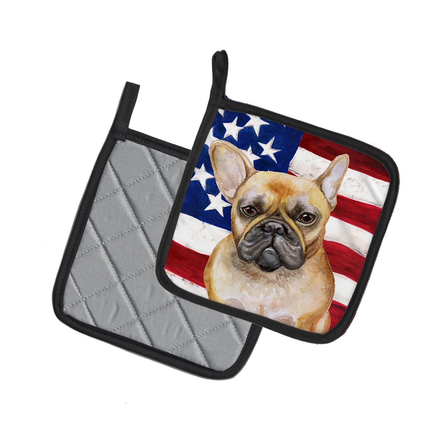 French Bulldog Patriotic Pot Holder Set of 2 Heat Resistant Quilted Hot Pads 7.5 x 7.5 Inch, Insulated Kitchen Trivets for Cooking & Baking