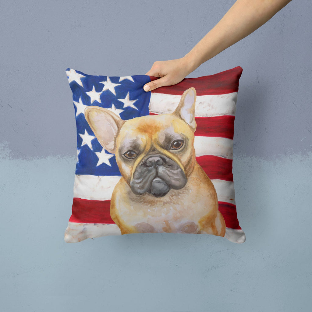 French Bulldog Patriotic Decorative Throw Pillow 14x14 Indoor Outdoor Accent Cushion, Fabric Cover with Insert for Sofa, Bed, Porch & Living Room