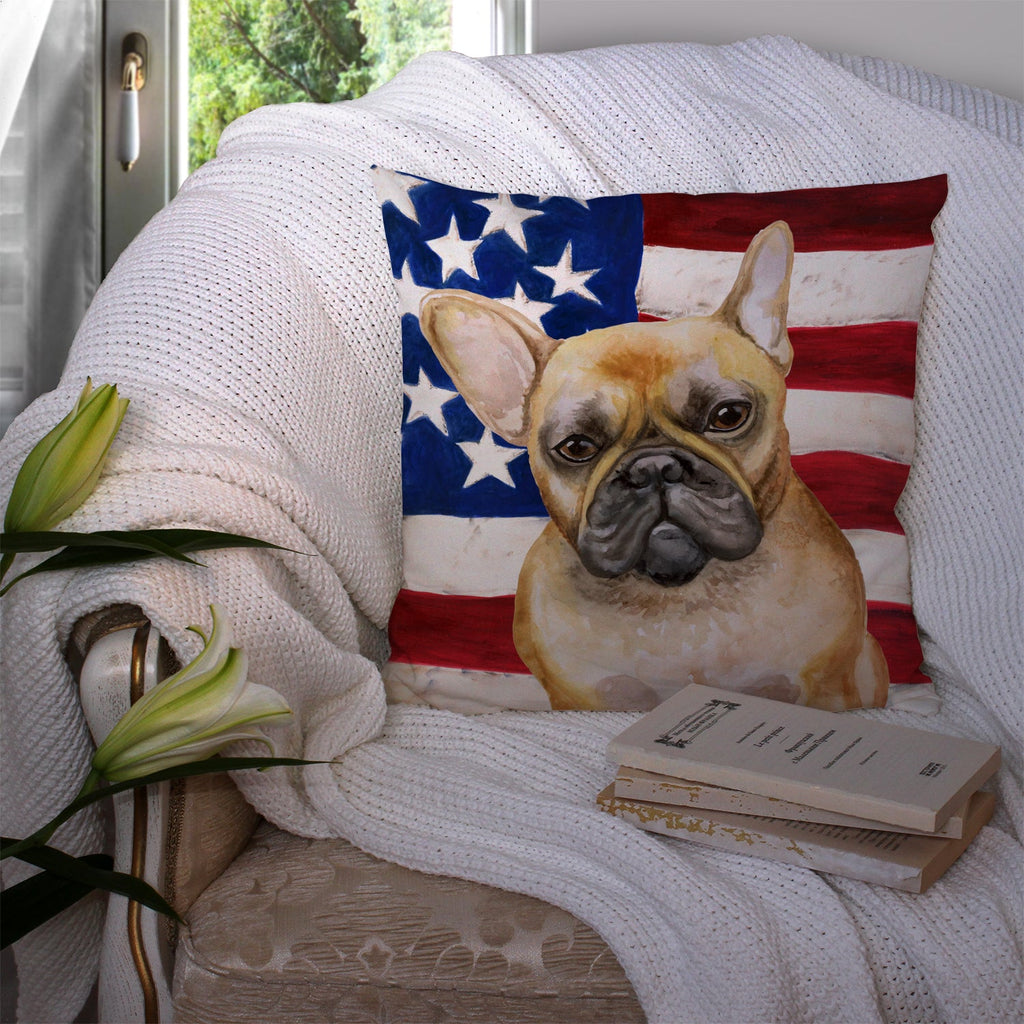 French Bulldog Patriotic Decorative Throw Pillow 14x14 Indoor Outdoor Accent Cushion, Fabric Cover with Insert for Sofa, Bed, Porch & Living Room