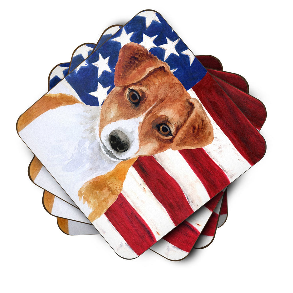 Jack Russell Terrier Patriotic Foam Coasters Set of 4 Cup Coasters for Indoor Outdoor, Tabletop Protection, Anti Slip, Mouse pad Material