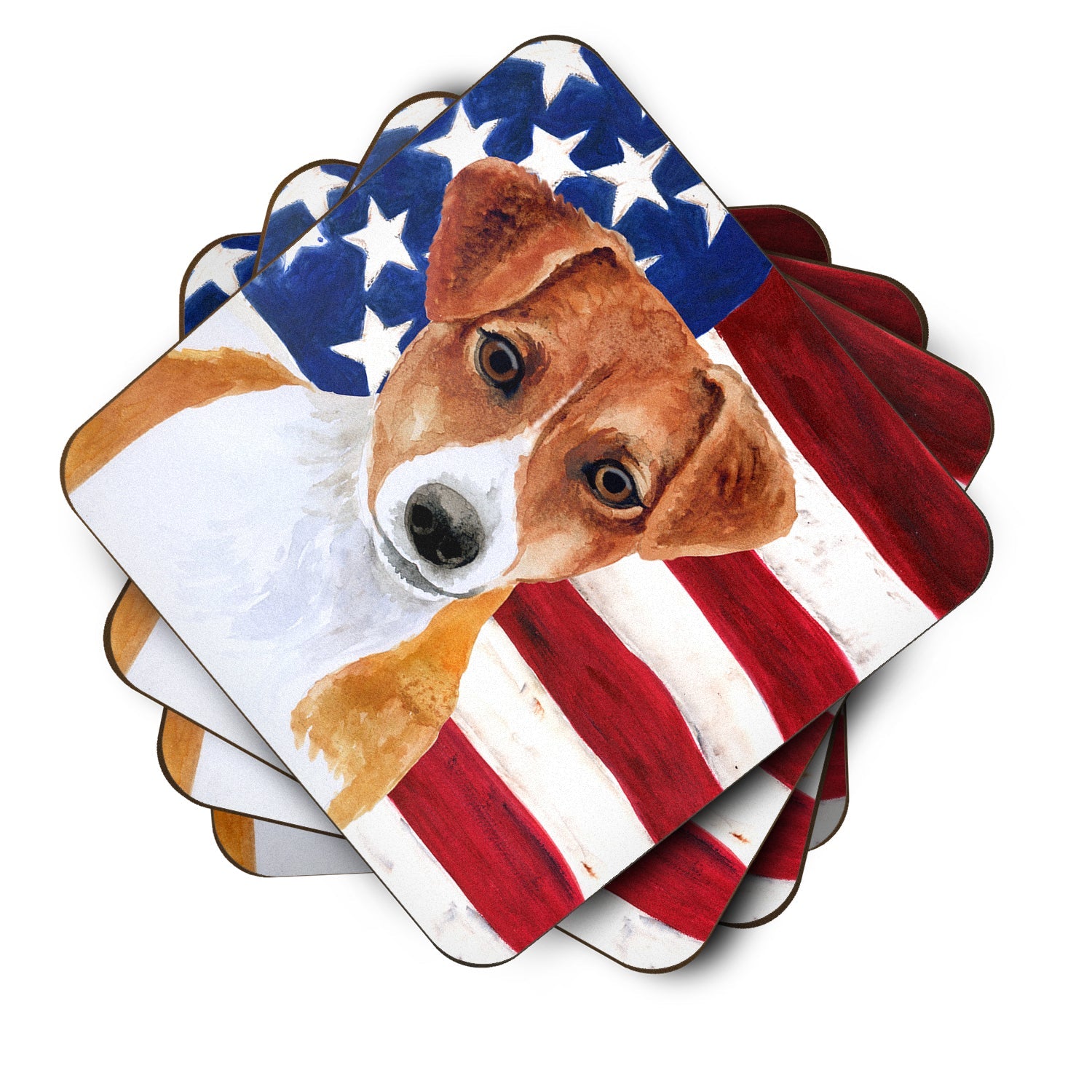 Jack Russell Terrier Patriotic Foam Coasters Set of 4 Cup Coasters for Indoor Outdoor, Tabletop Protection, Anti Slip, Mouse pad Material