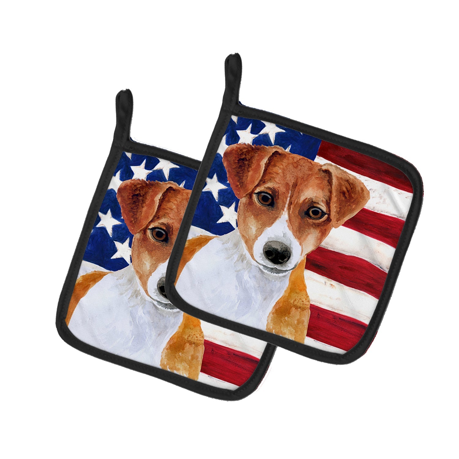 Jack Russell Terrier Patriotic Pot Holder Set of 2 Heat Resistant Quilted Hot Pads 7.5 x 7.5 Inch, Insulated Kitchen Trivets for Cooking & Baking