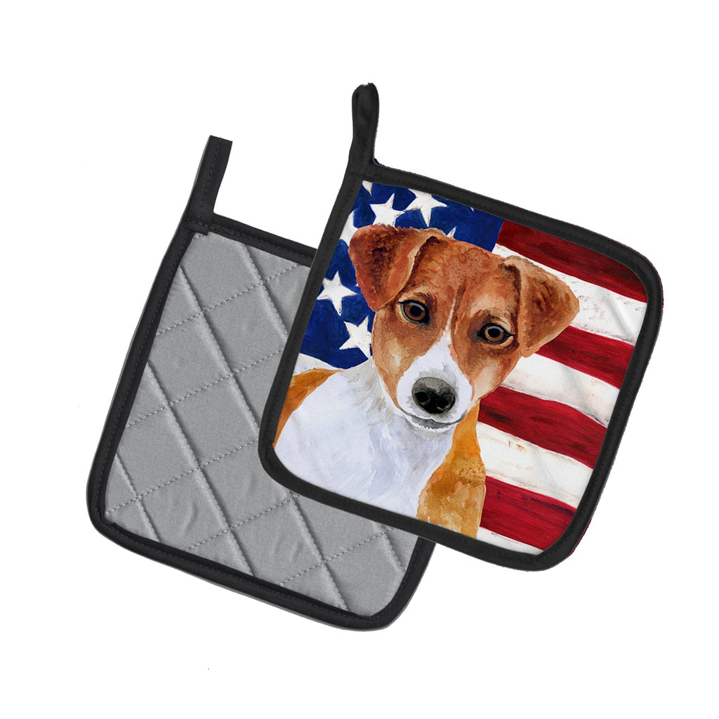Jack Russell Terrier Patriotic Pot Holder Set of 2 Heat Resistant Quilted Hot Pads 7.5 x 7.5 Inch, Insulated Kitchen Trivets for Cooking & Baking