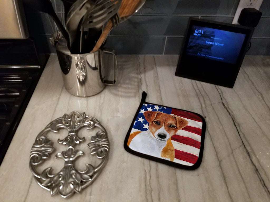 Jack Russell Terrier Patriotic Pot Holder Set of 2 Heat Resistant Quilted Hot Pads 7.5 x 7.5 Inch, Insulated Kitchen Trivets for Cooking & Baking
