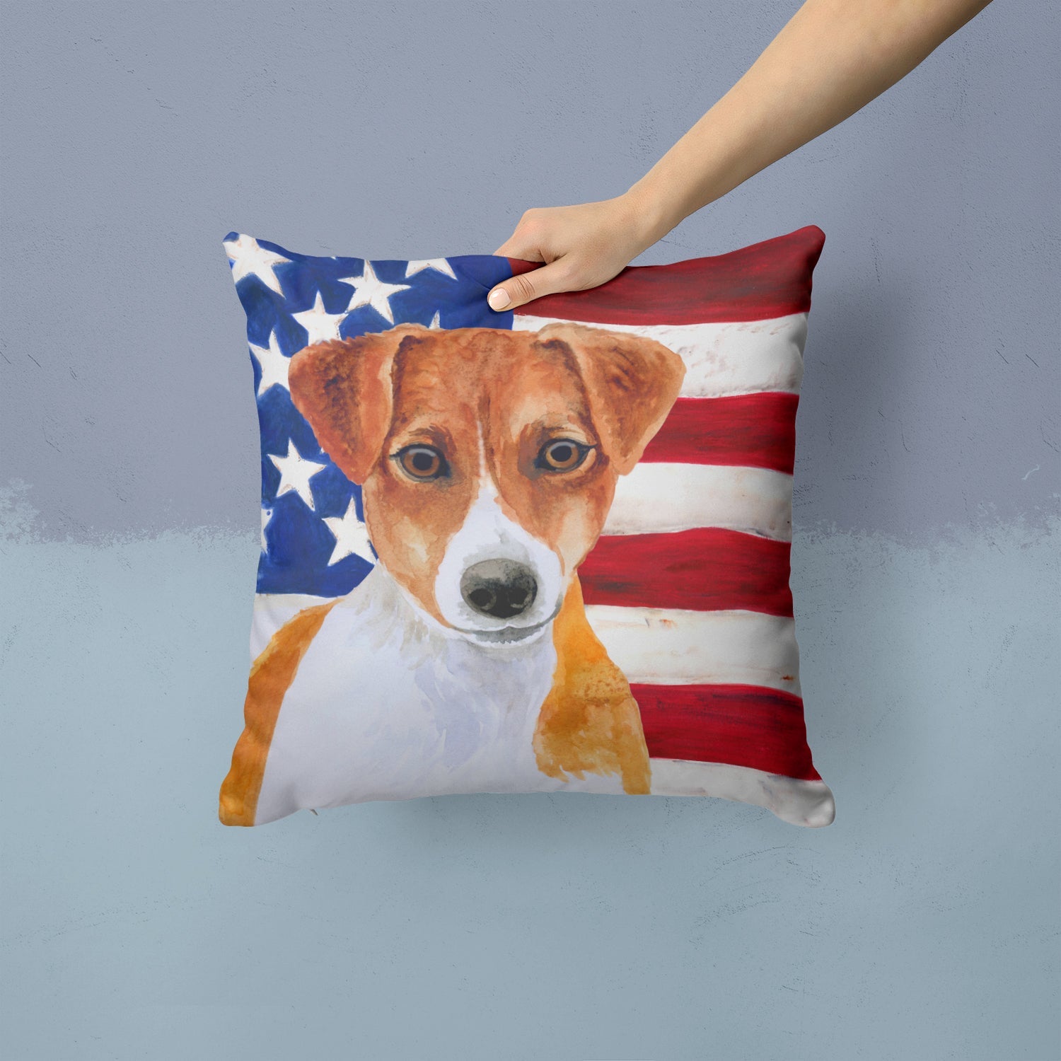 Jack Russell Terrier Patriotic Decorative Throw Pillow 14x14 Indoor Outdoor Accent Cushion, Fabric Cover with Insert for Sofa, Bed, Porch & Living Room
