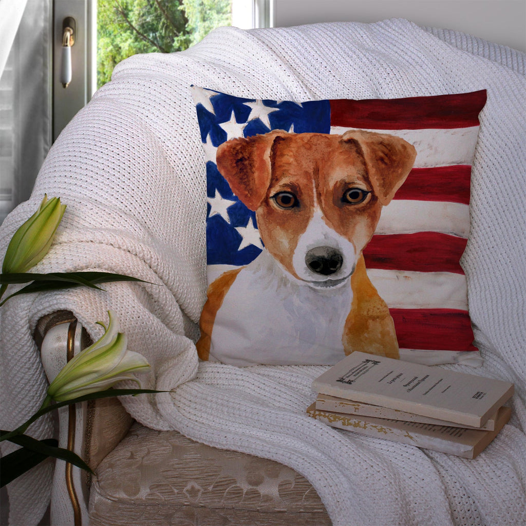 Jack Russell Terrier Patriotic Decorative Throw Pillow 14x14 Indoor Outdoor Accent Cushion, Fabric Cover with Insert for Sofa, Bed, Porch & Living Room