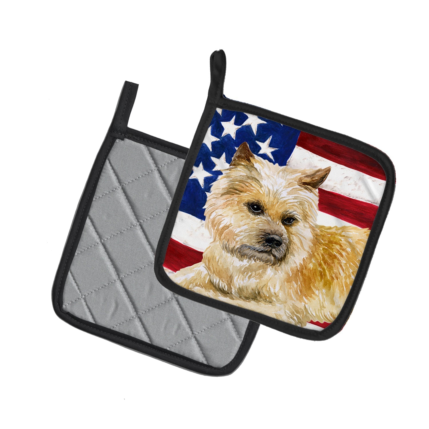 Cairn Terrier Patriotic Pot Holder Set of 2 Heat Resistant Quilted Hot Pads 7.5 x 7.5 Inch, Insulated Kitchen Trivets for Cooking & Baking